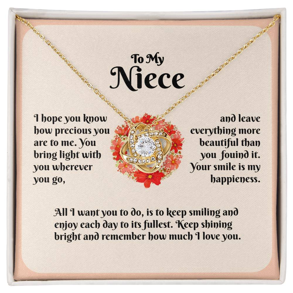Beautiful Smiling Niece Love Knot Necklace.