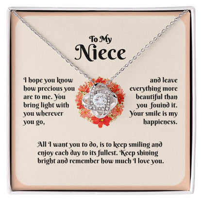 Beautiful Smiling Niece Love Knot Necklace.