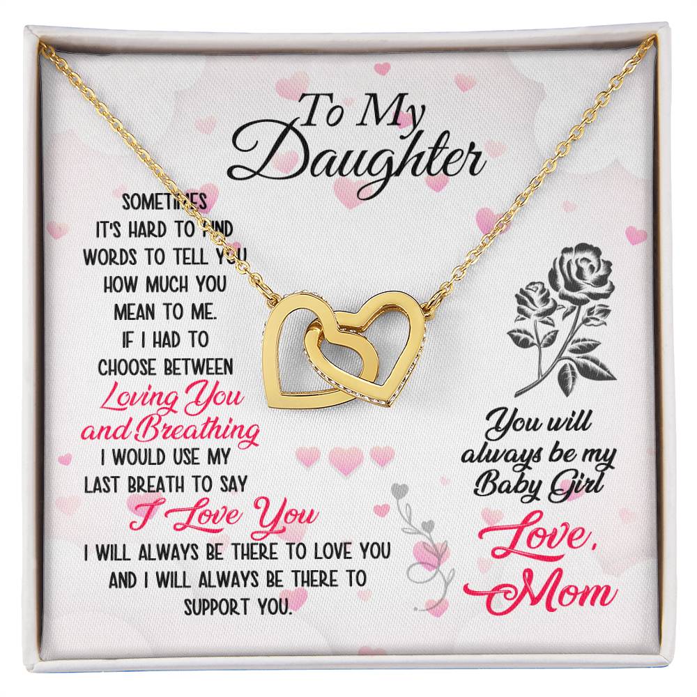 To My Loving Daughter Interlocking Heart Necklace