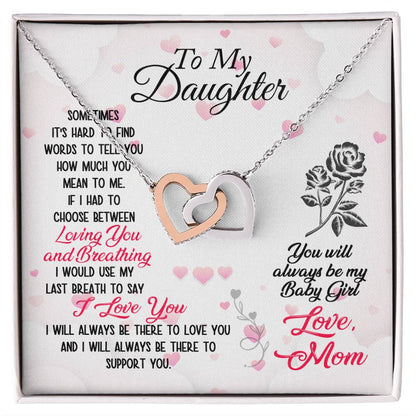 To My Loving Daughter Interlocking Heart Necklace