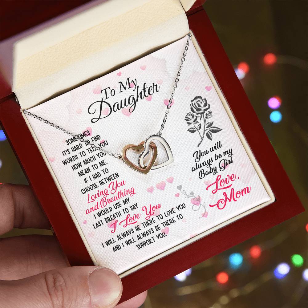 To My Loving Daughter Interlocking Heart Necklace